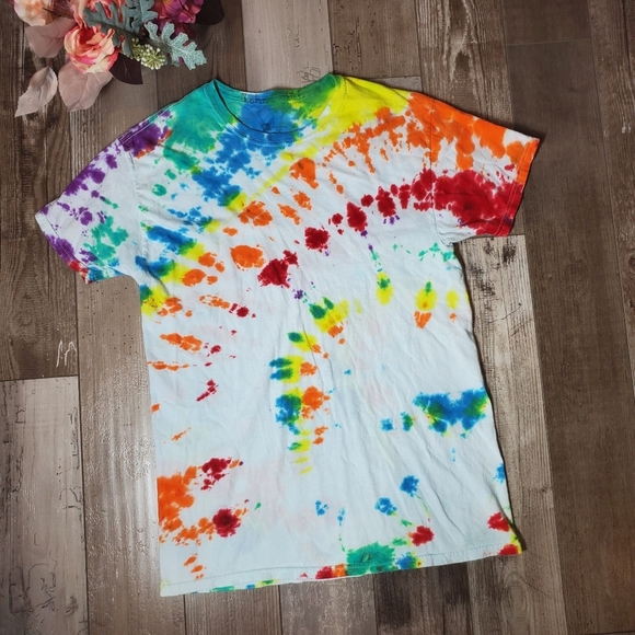 Hanes Vintage Custom Made Colorful Rainbow Tie-Dye Cotton T-Shirt Size Medium - Picture 10 of 13
